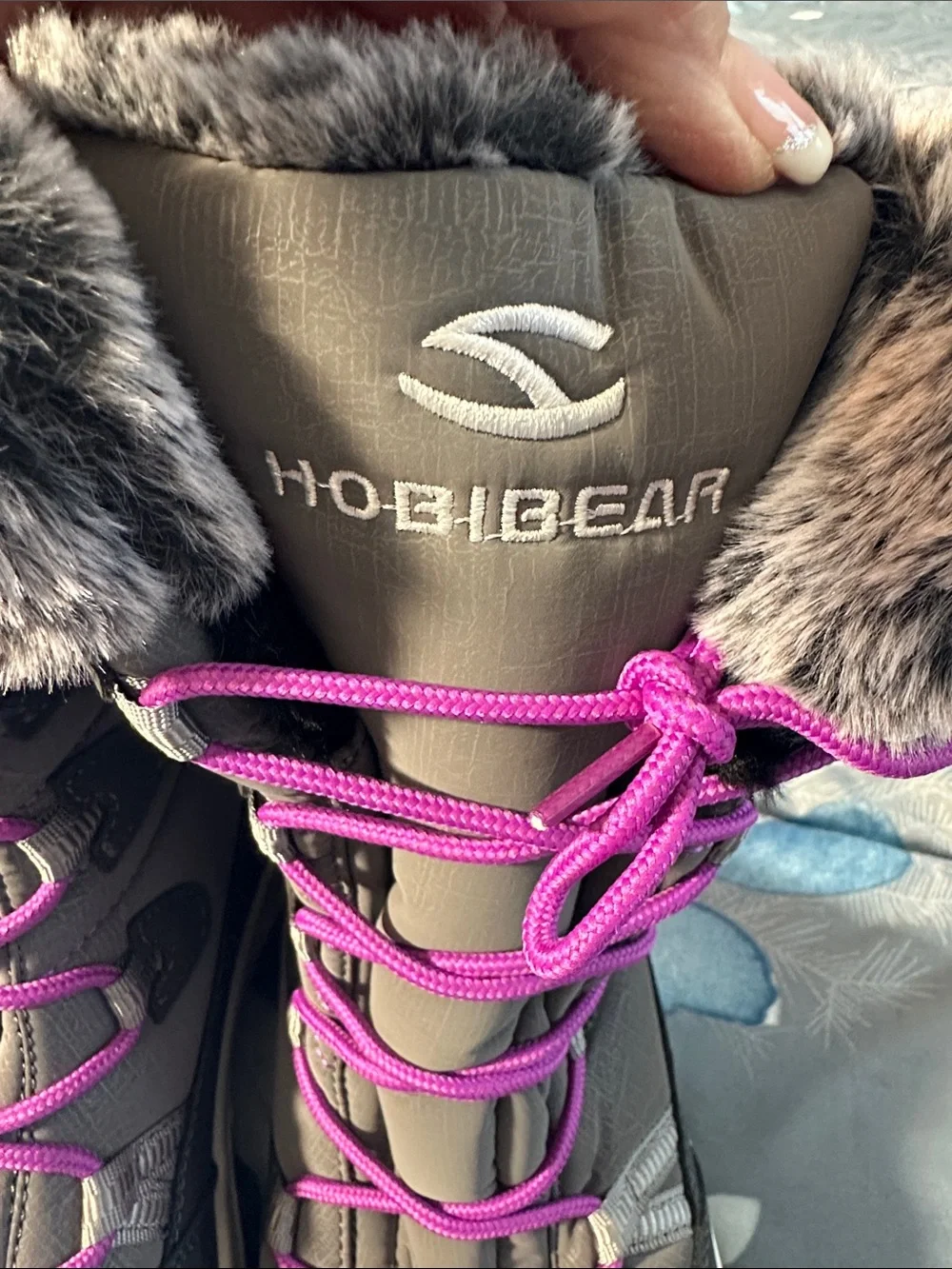 NWOT HobiBear Women's Winter Boots w/Purple Laces & Faux-Fur Trim Sz 9.5-10.5